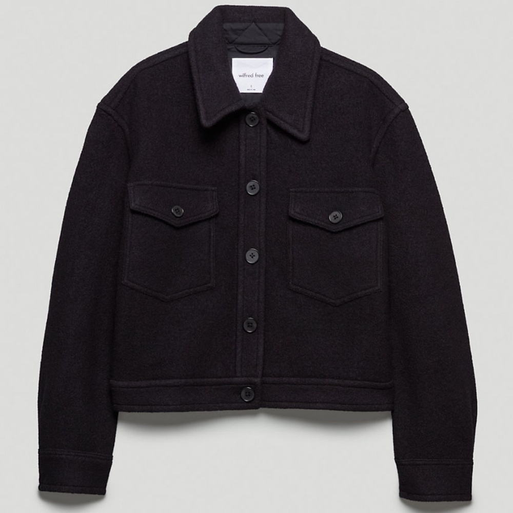 Aritzia Wilfred Free Ganna Cropped Shirt Jacket Black
